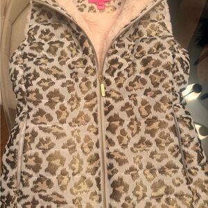 Lilly Pulitzer Cream and Gold shimmer faux fur lined Vest XXS